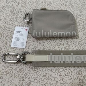 Lululemon Clippable Card Pouch & Never Lost Keychain (Raw Linen/White Opal)